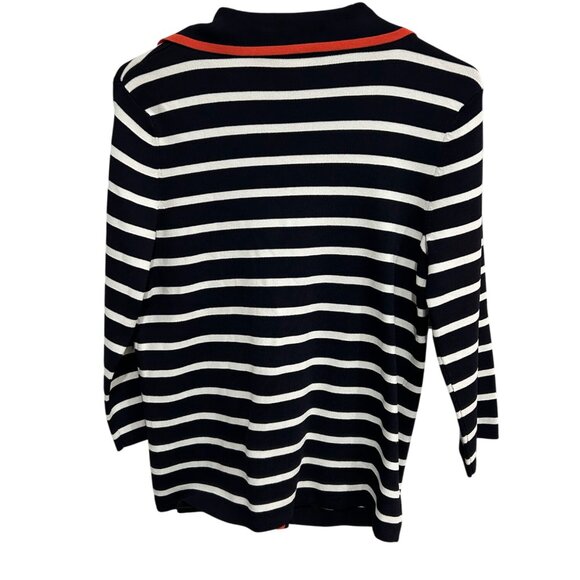 Yarns & Stitches Small Striped Red Trim Button Front Cardigan Nautical Preppy NW - Picture 2 of 11